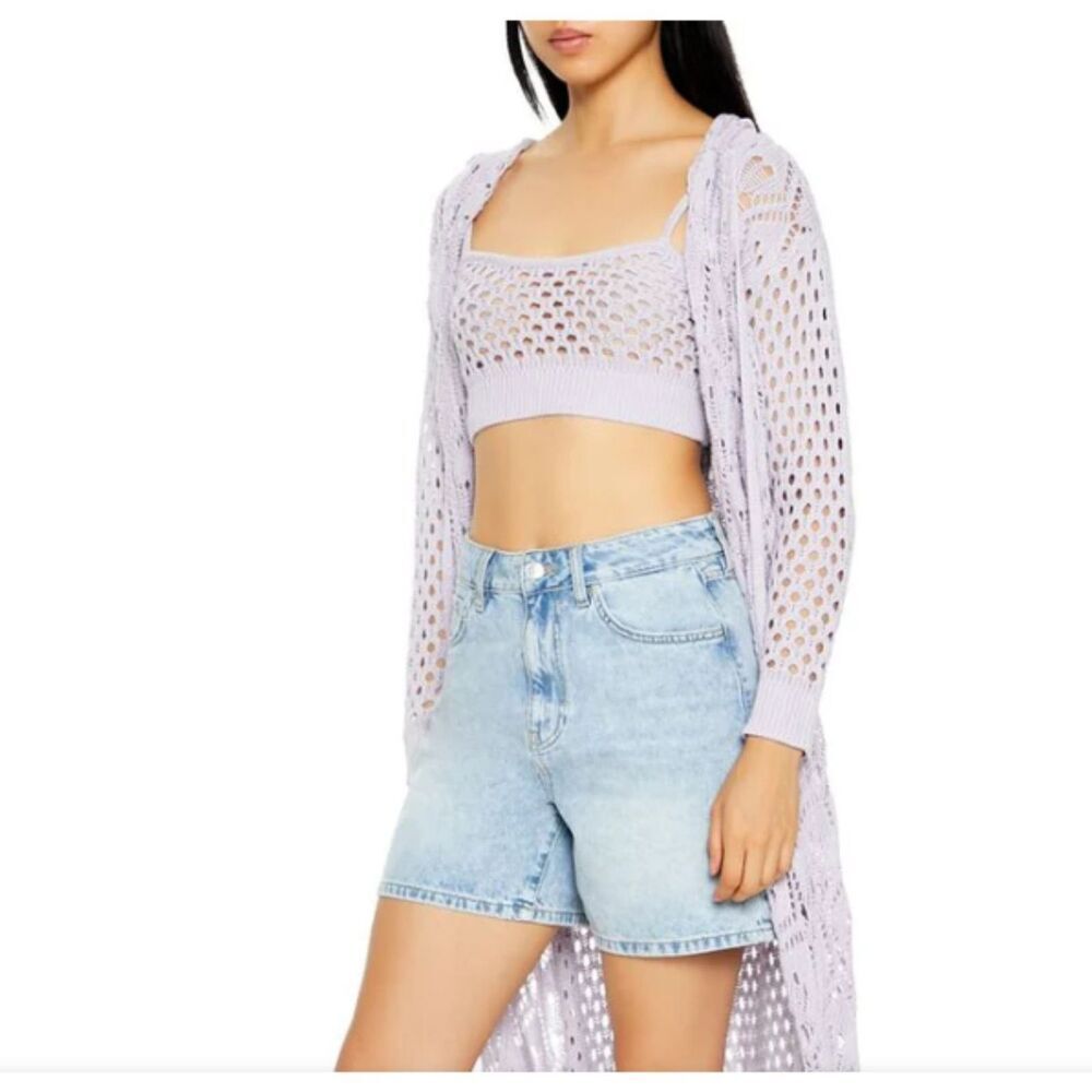 Forever 21 Open-Knit Cardigan Sweater & Cropped Cami Set xs